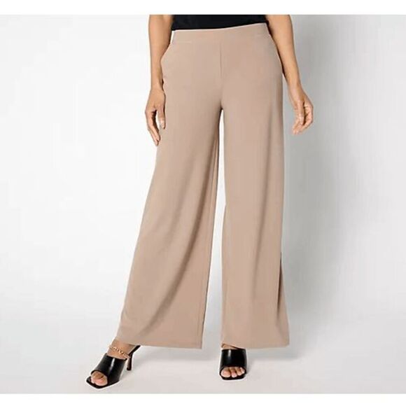 Susan Graver Women Small EveryDay Texture Liquid Knit Pants Wide Leg Taupe NWOT) - Picture 1 of 4